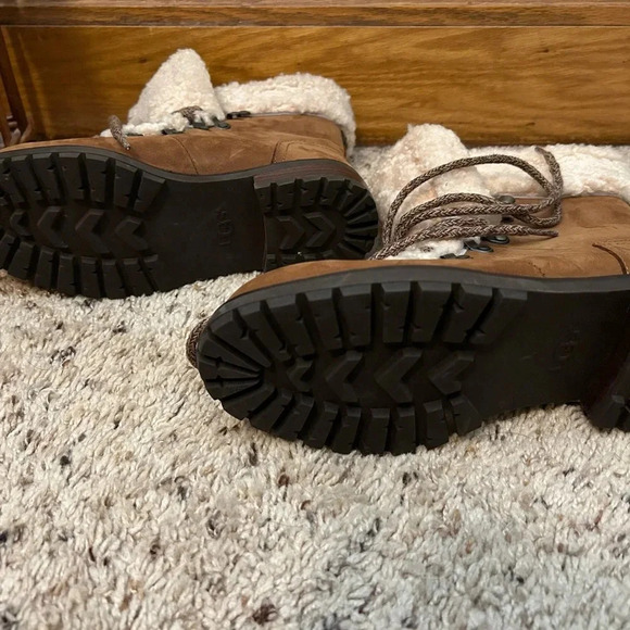 Ugg Fraser Sherpa lined lace -up boots chestnut brown leather - Picture 3 of 4